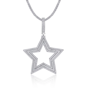 Colgante de estrella hip hop en plata de ley S925 con brillantes piedras de moissanita