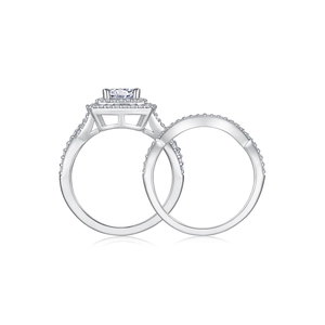 Luxury 925 sterling silver moissanite ring set with double halo and curved band