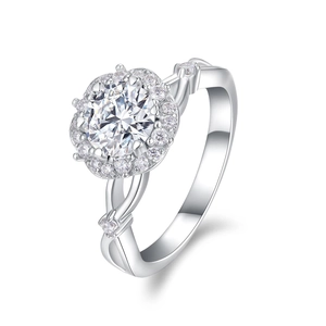 Elegant 925 silver moissanite ring with halo setting and vintage lace twist band design