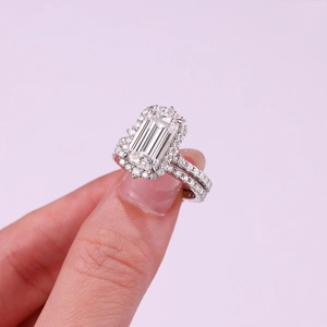 Lussuoso Set di Anelli in Moissanite Taglio Smeraldo Argento Sterling 925 Fedina Impilabile Anello di Fidanzamento Con Certificato GRA per Donna