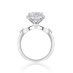 925 silver 1 carat moissanite ring with vintage lace heart design on a white background