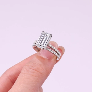 Luxury 925 Sterling Silver Emerald Cut Moissanite Ring Set For Women Pave Moissanite Engagement Wedding Band Jewelry Gift