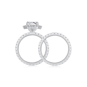Set di anelli in argento S925 con moissanite e fedina eternity in stile classico