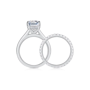 Set di anelli in argento S925 con moissanite taglio smeraldo e fascia pavé scintillante