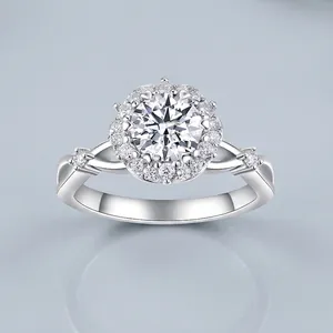 925 Sterling Silver 1 Carat Moissanite Ring Palace Lace Style Halo Twisted Band Wedding Engagement Ring For Women
