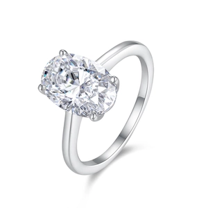 S925 sterling silver ring featuring a large oval moissanite stone in 4-prong setting