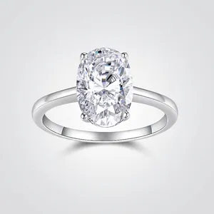 925 Sterling Silver Moissanite Ring Oval Cut Four Prong Minimalist Engagement Wedding Jewelry Gift With GRA Certificate For Women Silver Color
