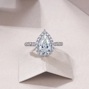 Luxury pear cut moissanite ring in S925 sterling silver with halo setting