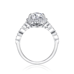 Luxurious S925 sterling silver halo ring with round moissanite and intricate hollow base