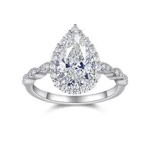 Luxurious 925 Sterling Silver Moissanite Ring For Women Pear Cut Waterdrop Halo Engagement Wedding Band Sparkling Jewelry