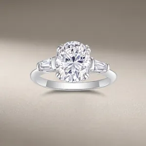 Anello Moissanite Ovale In Argento Sterling 925 Design A Tre Pietre Con Pietre Laterali Trapezoidali Anello Di Fidanzamento Donna