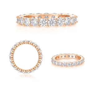 S925 sterling silver moissanite eternity ring in 18K rose gold plating multi-angle view