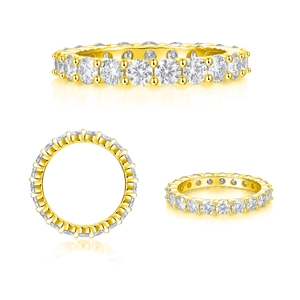 S925 Sterling Silver Moissanite Eternity Ring with 18K Gold Plating and Round Cut Stones
