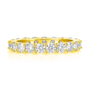 Macro detail of S925 sterling silver eternity ring plated in 18K gold with moissanite stones