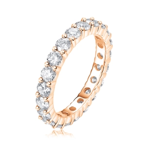 Detailed view of S925 sterling silver eternity ring with 18K rose gold plating and round stones