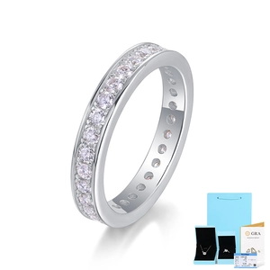 Detailed view of S925 silver eternity ring with GRA certificate and blue gift box