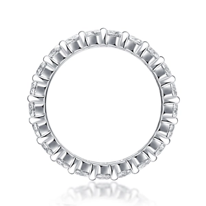 Detailed view of S925 sterling silver eternity band featuring round claw-set cubic zirconia
