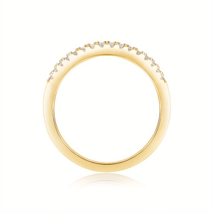 Close-up of S925 silver eternity ring with pavé moissanite in 18K gold plating