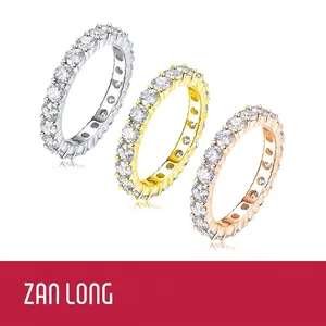 S925 Sterling Silver 18K Gold Plated Eternity Ring Moissanite Inlaid Band For Women Men Jewelry Fashion Round GRA Ring Gift
