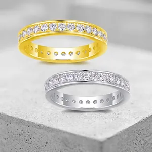 925 Sterling Silver Moissanite Eternity Ring For Women Luxury Round Cut Full Eternity Band Wedding Engagement Jewelry