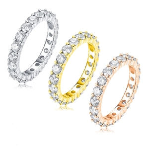 Three-color S925 silver eternity rings set with moissanite in gold, rose gold and silver