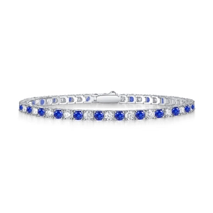 Details von S925 Silber Tennisarmband mit abwechselnd blau-weißen Edelsteinen