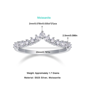 Bague en V minimaliste en argent sterling S925 avec 27 pierres de moissanite brillantes