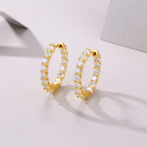 Exquises créoles en argent sterling S925 avec placage en or 18 carats et zircon brillant