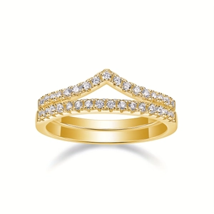 S925 sterling silver stacking ring set with moissanite and 18K gold plated finish