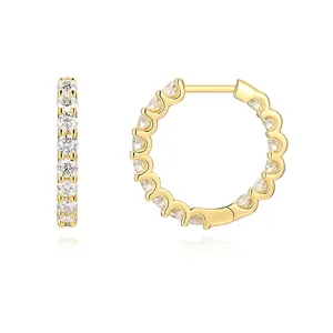 Boucles d'Oreilles Créoles en Moissanite de Luxe Avec Tige en Argent Sterling 925 Plaqué Or 18K Géométrique Pour Femmes