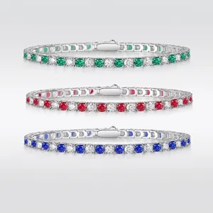 S925 Sterlingsilber Moissanit Tennisarmband Rundschliff Rot Blau Grün Edelstein Handkette Für Damen Elegantes Party Schmuck