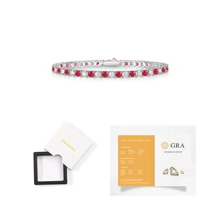 S925 Sterling Silber Tennisarmband mit roten Rubinen und D-Farbe Moissanit mit GRA-Bericht