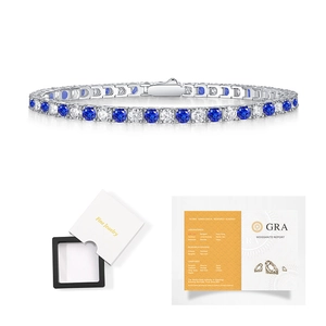 S925 Silber Tennisarmband mit blau-weißen Steinen, Geschenkbox und GRA-Zertifikat