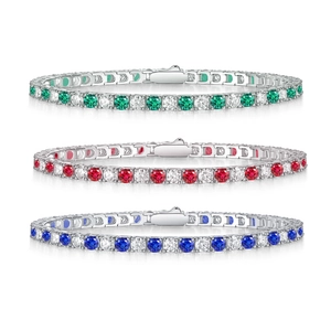 Drei elegante S925 Silber Tennisarmbänder mit grünen, roten und blauen Edelsteinen