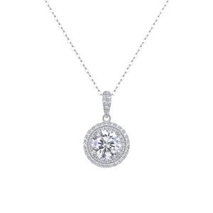 Elegant S925 sterling silver moissanite necklace with a classic double halo pendant