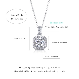 Square halo lab-grown diamond pendant necklace in S925 sterling silver with dimensions