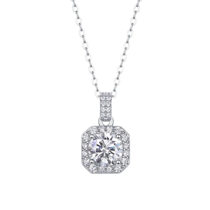 Square halo lab diamond pendant necklace in S925 sterling silver with octagon design
