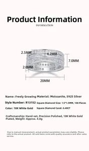 Spécifications détaillées de bague en argent S925 plaqué or blanc 18K et 108 moissanites
