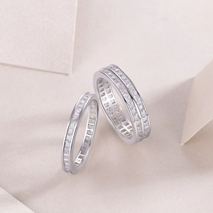 Ensemble de bagues en argent S925 moissanite avec diamants rectangulaires et plaqué or