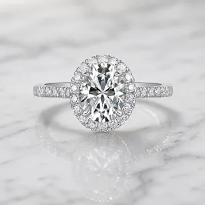 Luxury Oval Cut Moissanite Halo Ring S925 Sterling Silver 18K Gold Plated Engagement Wedding Ring For Women Fine Jewelry