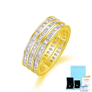 Bague dorée à trois rangées de moissanites rectangulaires avec certificat GRA