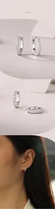 Detailansicht der S925 Sterling Silber Huggie Ohrringe mit einer Reihe funkelnder Moissanite