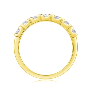 Detailed side view of 18K gold S925 silver ring with 7-stone U-shaped prong setting
