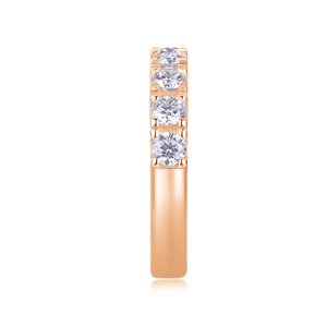 Detailed close-up of S925 sterling silver ring with rose gold plating and pavé set stones