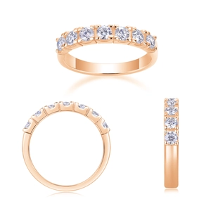 Elegant 18K rose gold S925 sterling silver ring with 9 round moissanite stones