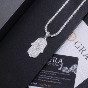 Collar con Colgante de Mano de Hamsa de Moissanita Hip Hop de Plata de Ley 925 Cadena de Tenis Completa Regalo de Joyería