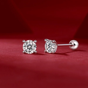 Pendientes minimalistas de plata S925 con diamante de laboratorio y cierre de bola roscada