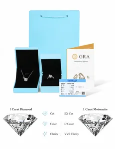 Parure collier cœur et bague en moissanite avec certificat GRA et emballage cadeau bleu