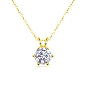 Elegant 18K gold-plated 925 silver necklace with a six-prong round moissanite pendant