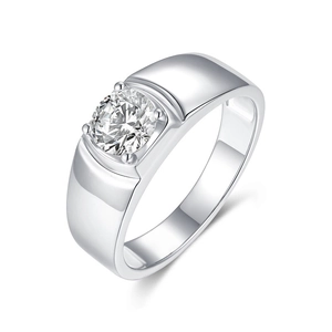 Bague classique pour homme en argent 925 avec un grand diamant de laboratoire rond